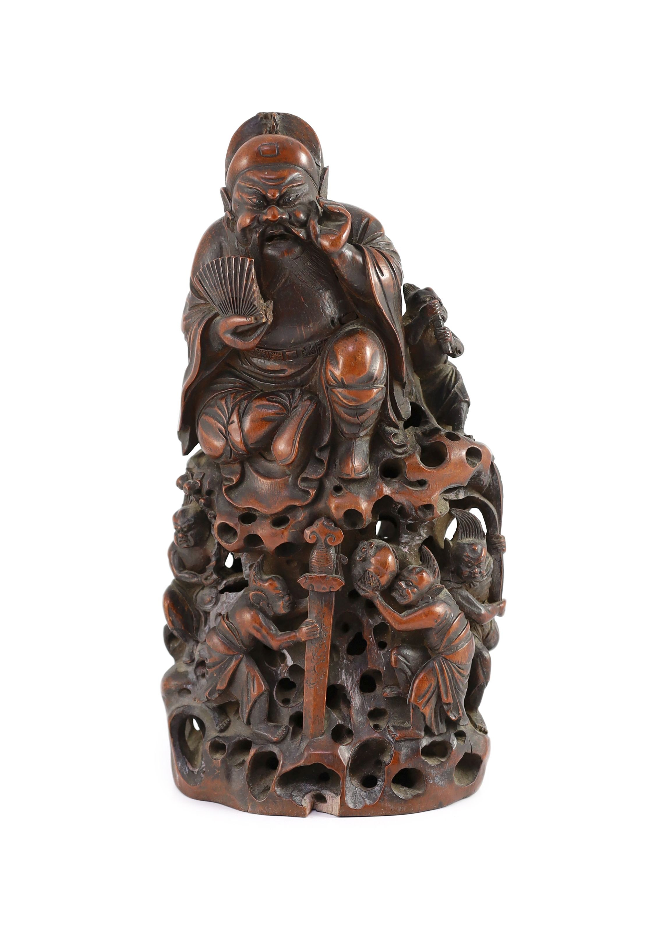 A Chinese bamboo ‘Zhong Kui’ group, 19th century, 34cm high, small losses